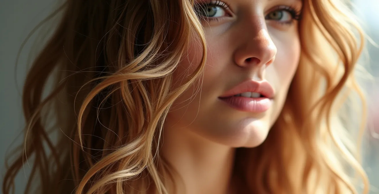 Gros plan sur une chevelure aux ondulations naturelles et texture effortless