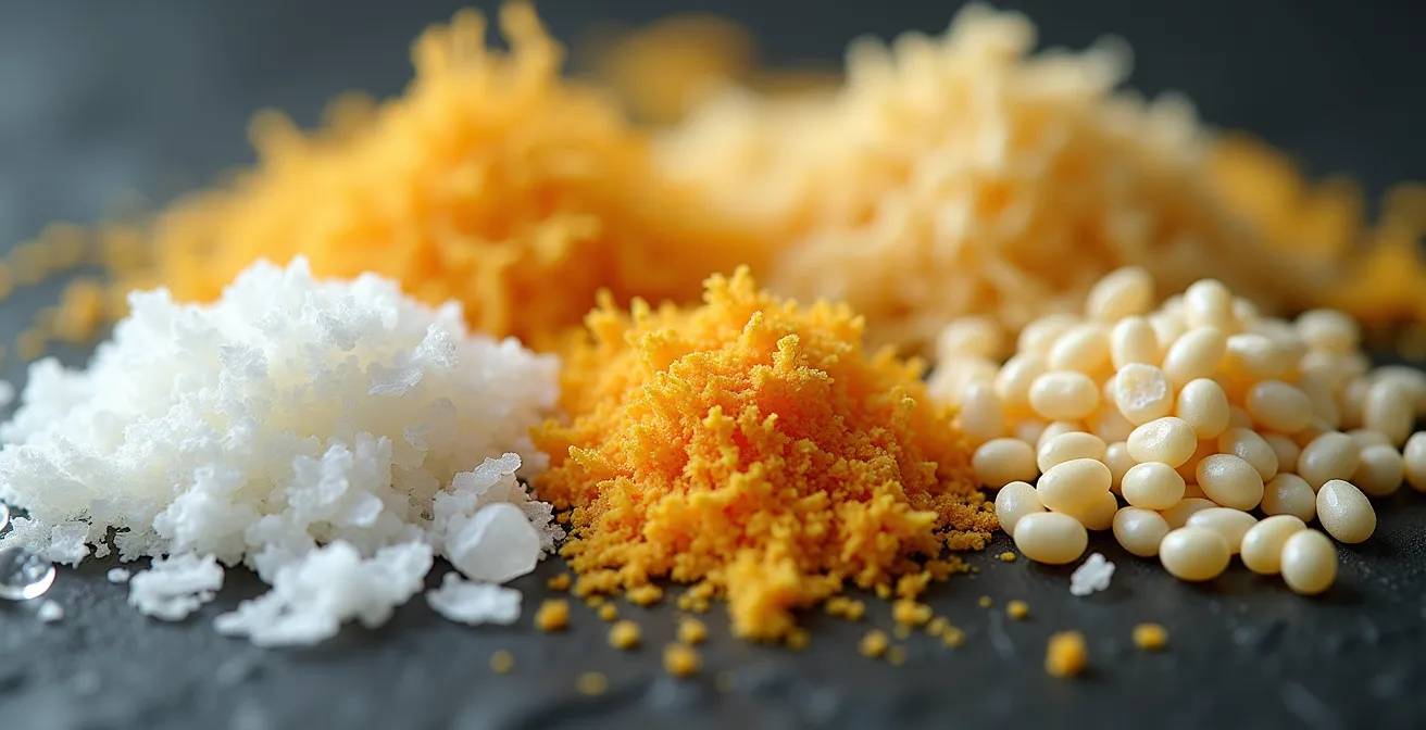 Macro photographie de différentes textures de cires végétales naturelles