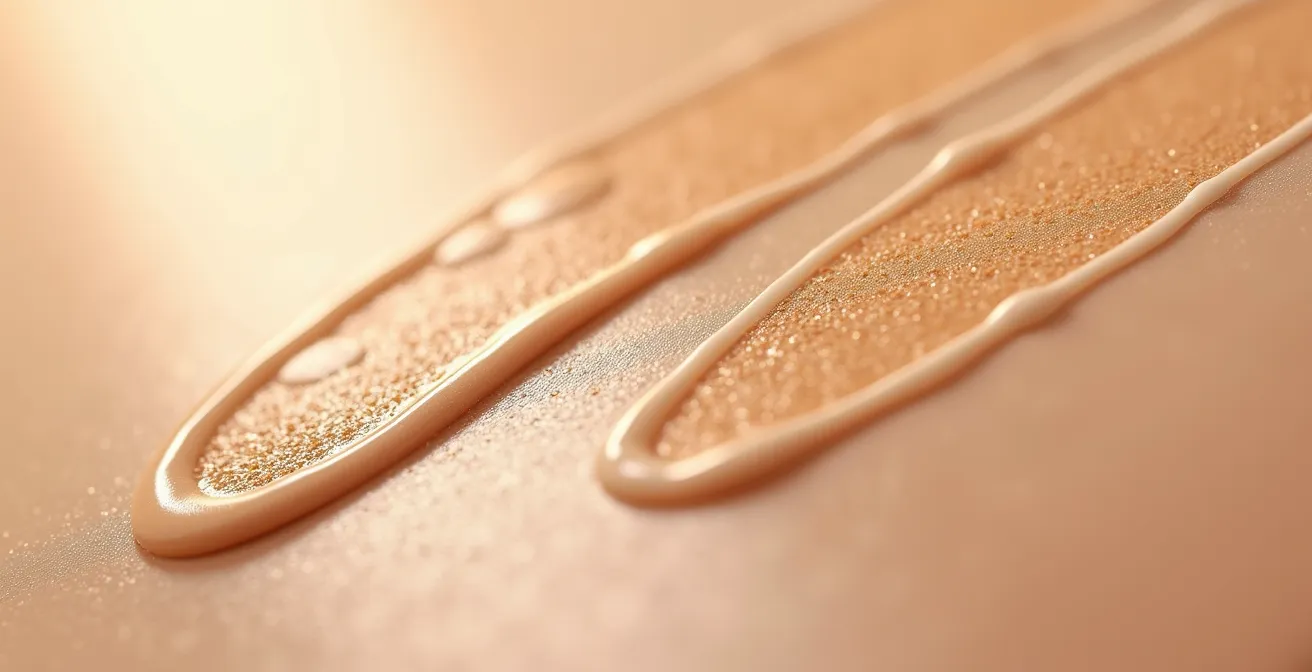 Comparaison macro de la texture de la peau avec fond de teint à base d'eau versus à base d'huile