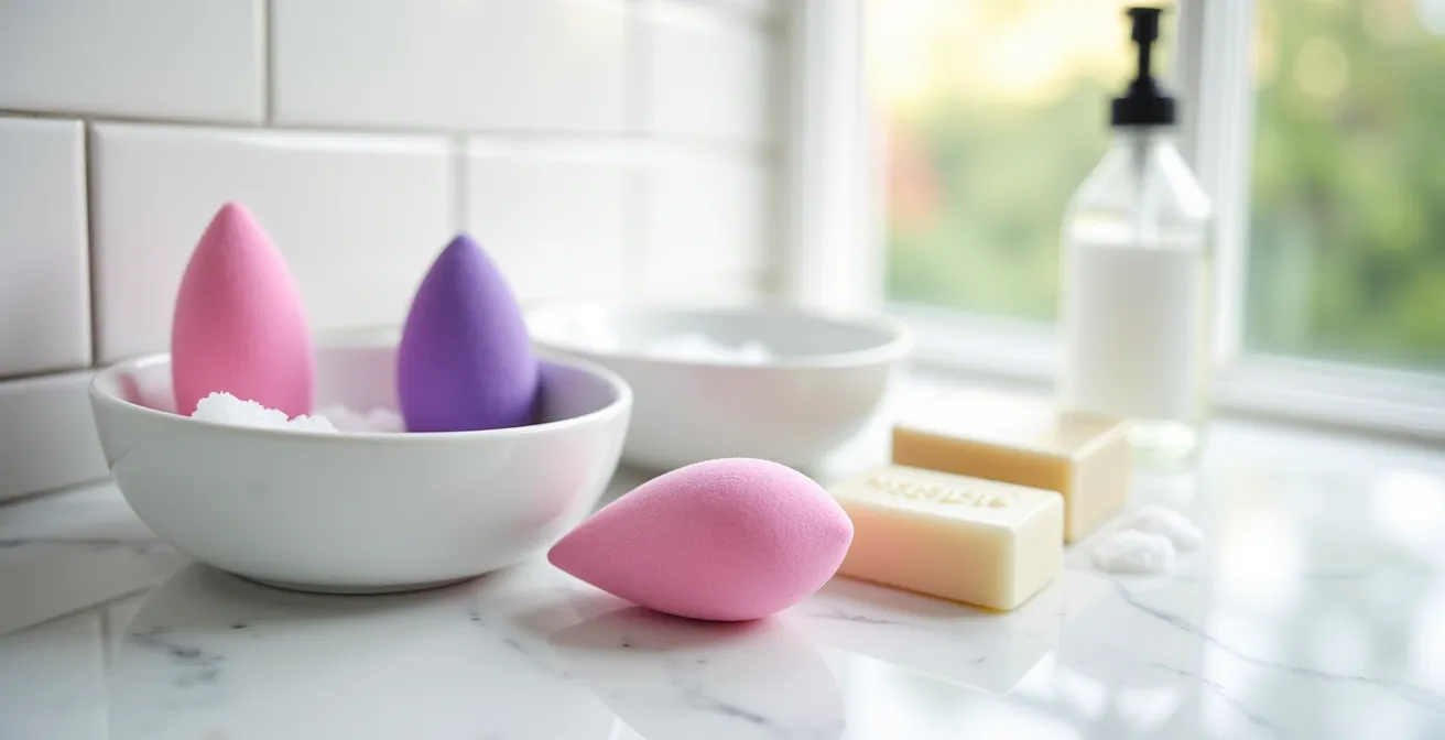 Comparaison du nettoyage d'éponges Beauty Blender avec savon solide et liquide