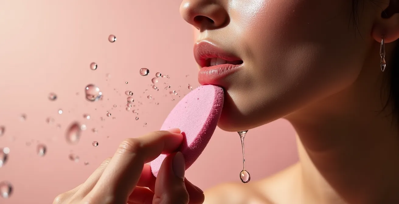 Application de la technique Jamsu avec éponge humide sur la ligne de la mâchoire