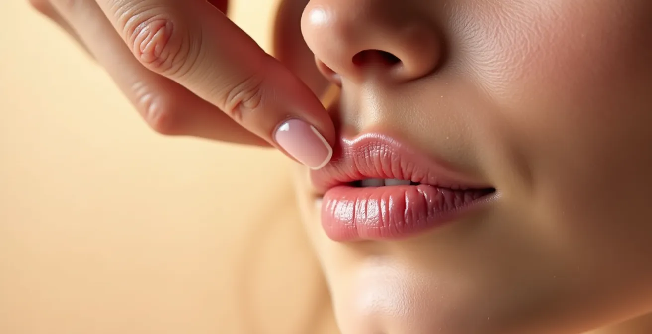 Gros plan macro sur les doigts effectuant un pincement délicat de la peau du visage