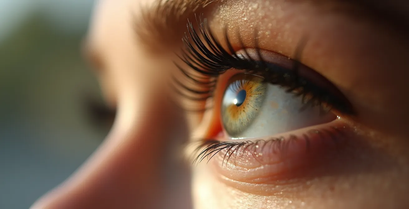 Vue rapprochée de cils maquillés montrant différentes textures et volumes de mascara