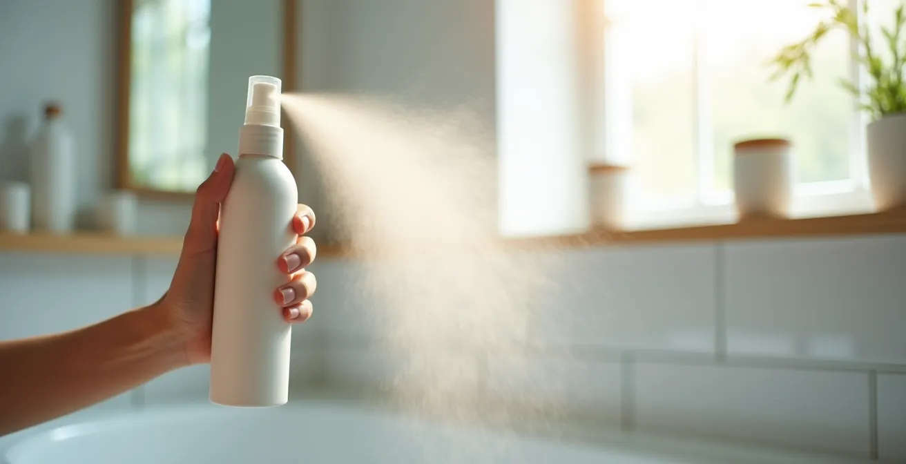 Brume d'eau thermale vaporisée sur visage pour apaiser les rougeurs